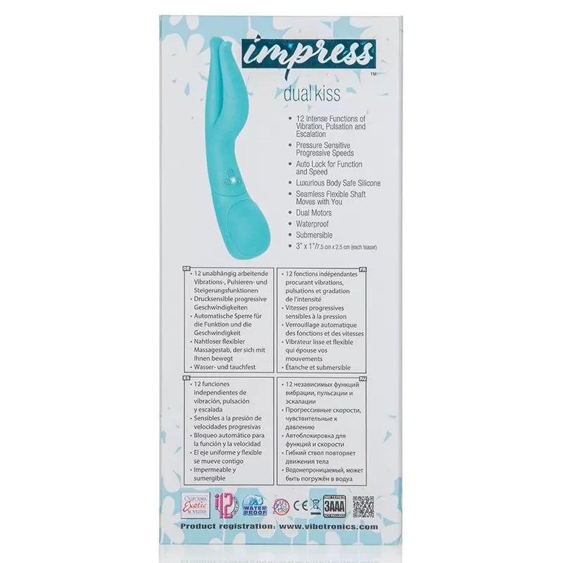 Вибромассажер Impress Dual Kiss со стимуляцией клитора – голубой