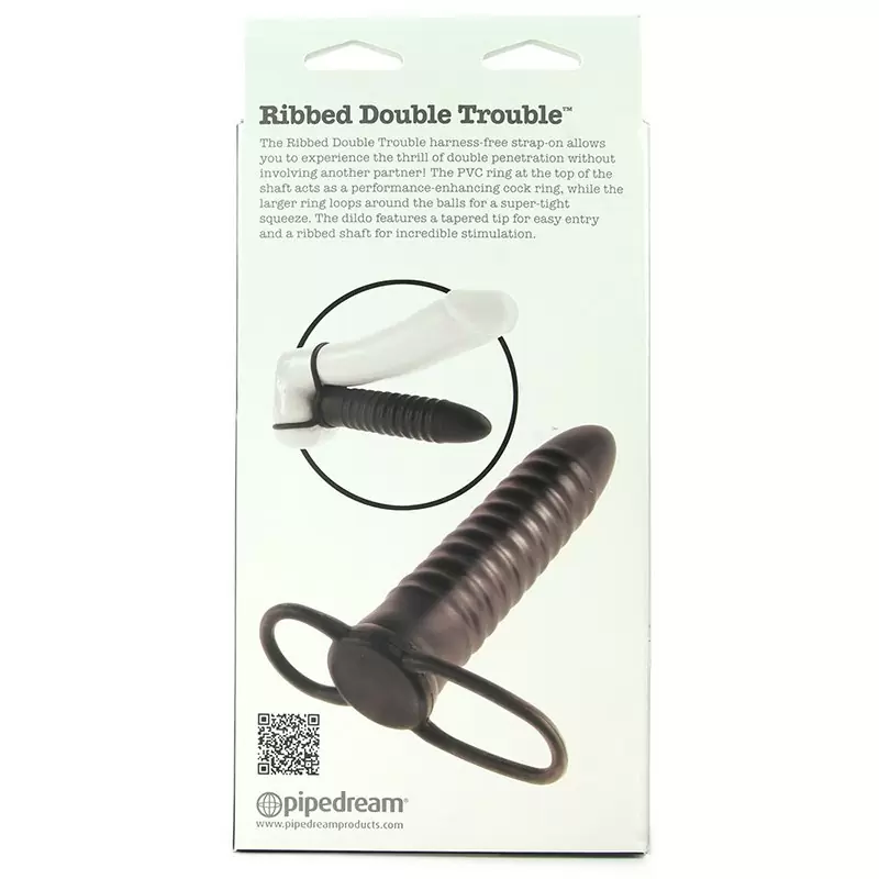 Насадка Ribbed Double Trouble на пенис для двойного проникновения – черная