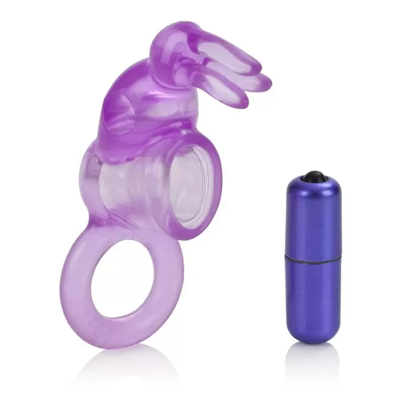Кольцо Basic Essential Triple Tickler с вибрацией и петлей на мошонку – фиолетовый