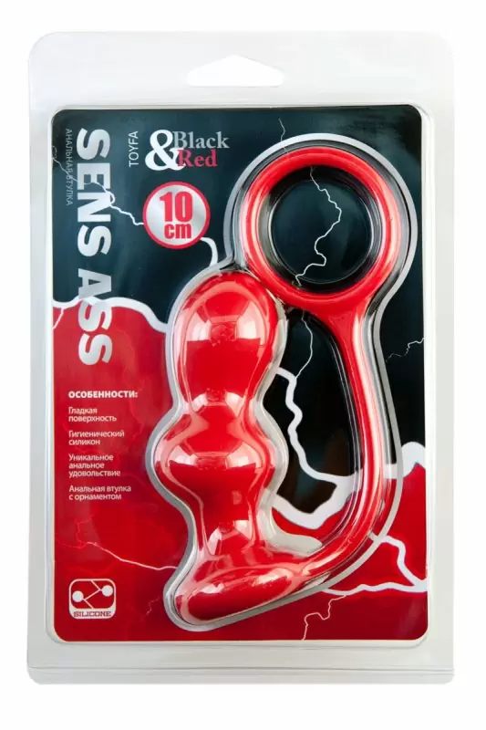 Анальная втулка 10 см с эрекционным кольцом TOYFA Black&Red – красный 