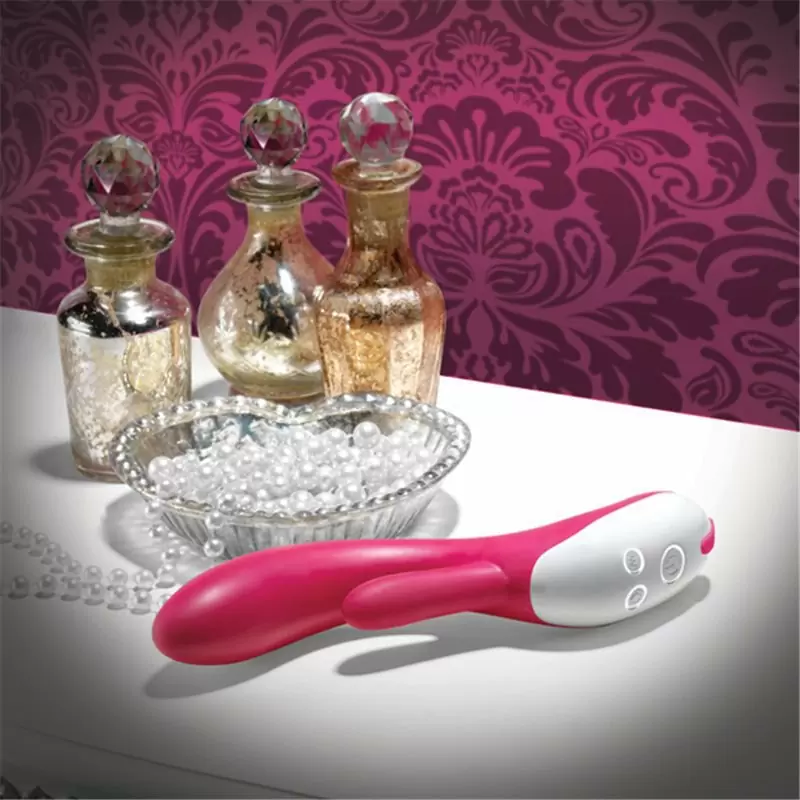 Перезаряжаемый вибратор Nexus Femme Bisous с ротацией и стимулятором клитора - розовый с белым