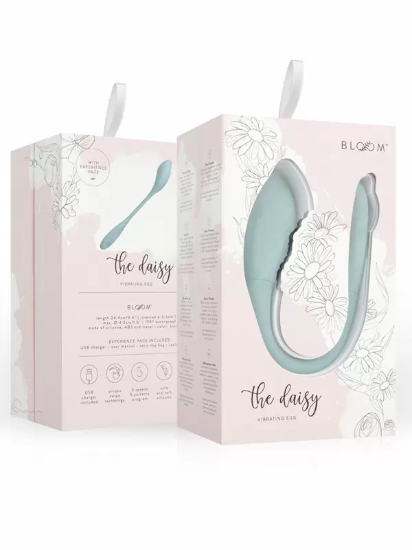 Элегантное виброяйцо One-DC The Daisy, 24,5 см, 5 режимов, силикон, голубой