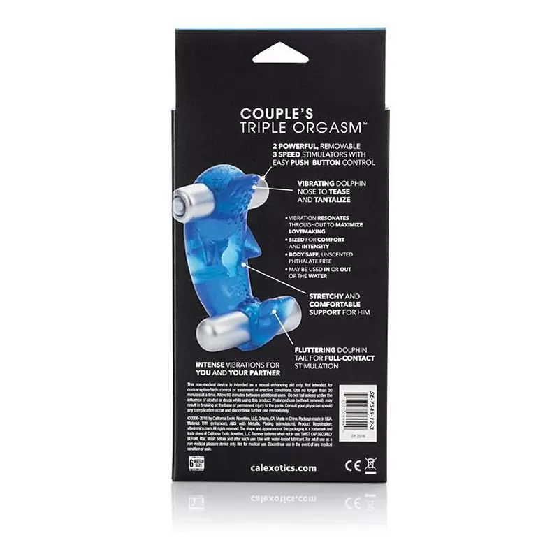 Эрекционное виброкольцо с тройной стимуляцией Couple's Triple Orgasm – синий