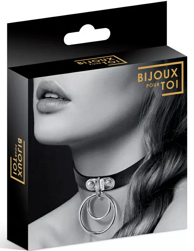 Элегантный чокер Concorde COLLIER RAS DE COU NOIR, с двумя металлическими кольцами, 40 см, черный