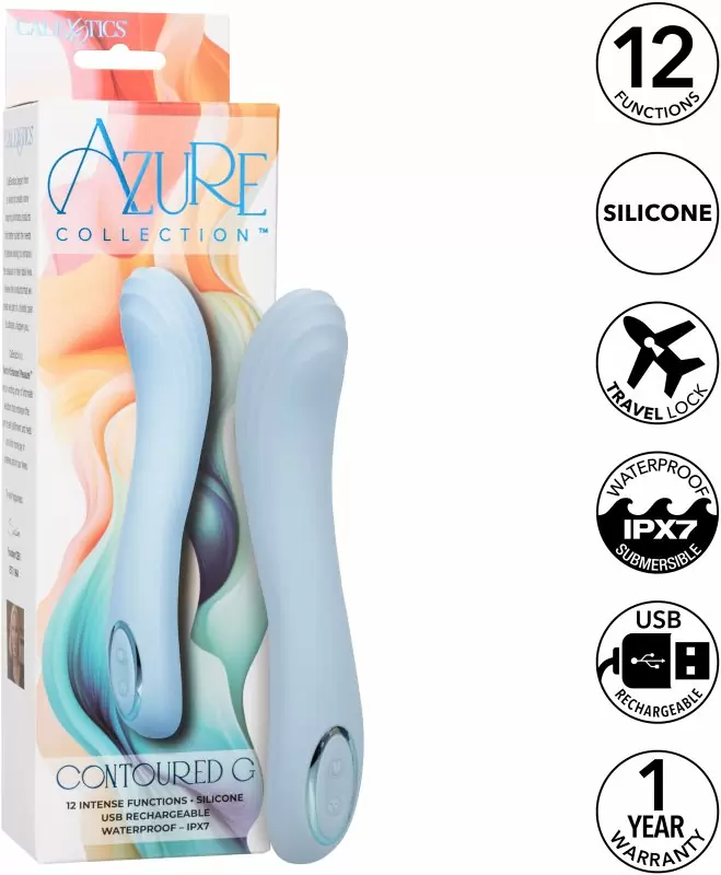 Изогнутый вибратор AZURE COLLECTION - CONTOURED G, 22,8 см, силикон, голубой