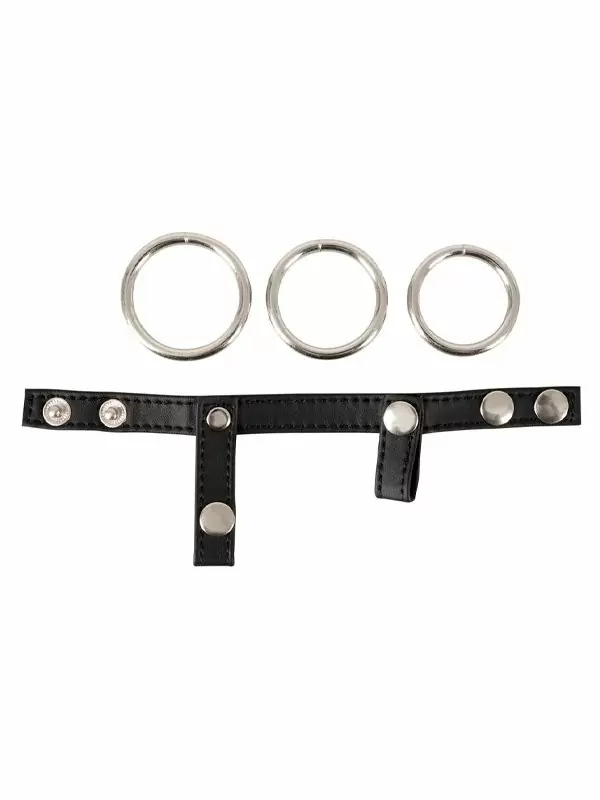 Подхват на мошонку Leder-Riemen, с 3мя съемными эрекционными кольцами, металл и кожа