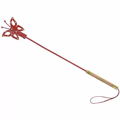 Стек с фигурным окончаниям в виде бабочки из лаковой кожи, цвет красный