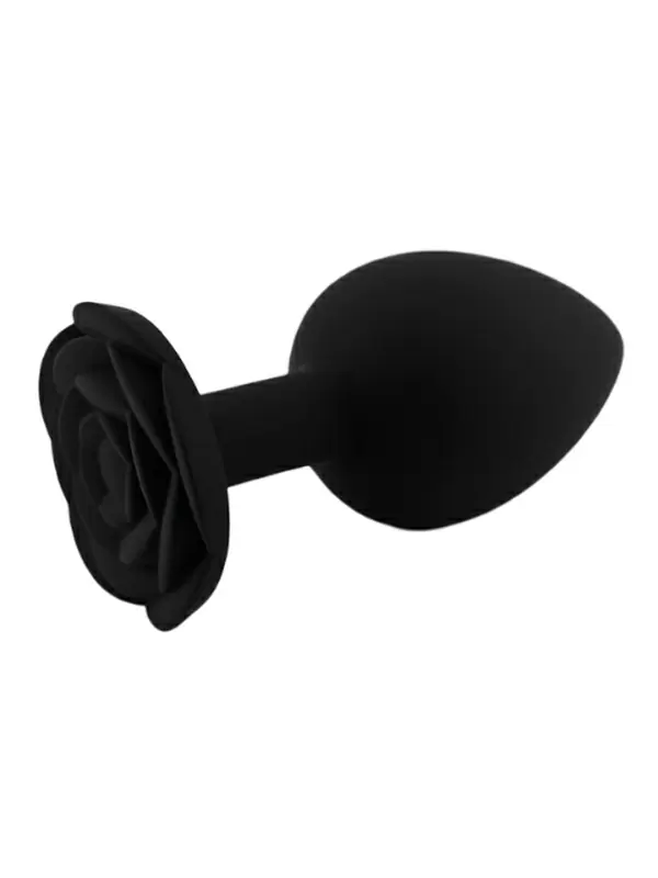 Силиконовая анальная пробка Kanikule Black Rose с ограничителем в форме розочки, 10 см х 4,5 см, чёрный, Large