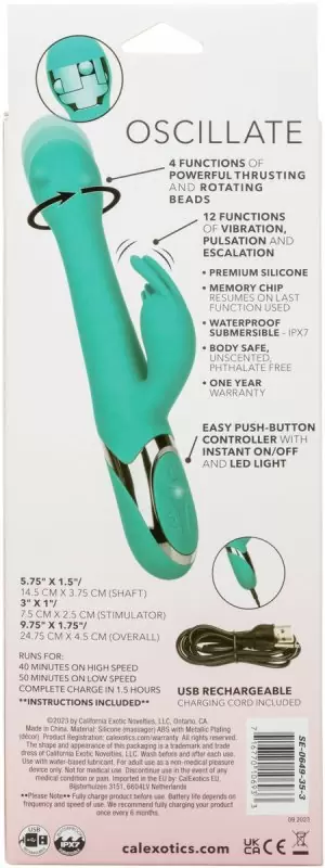 Элегантный вибратор-кролик Enchanted Oscillate с функцией пенетрации и ротацией, 14,5 см, 16 режимов, голубой