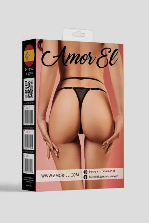 Трусики-танго Amor El с декоративной резинкой — черные, размер M