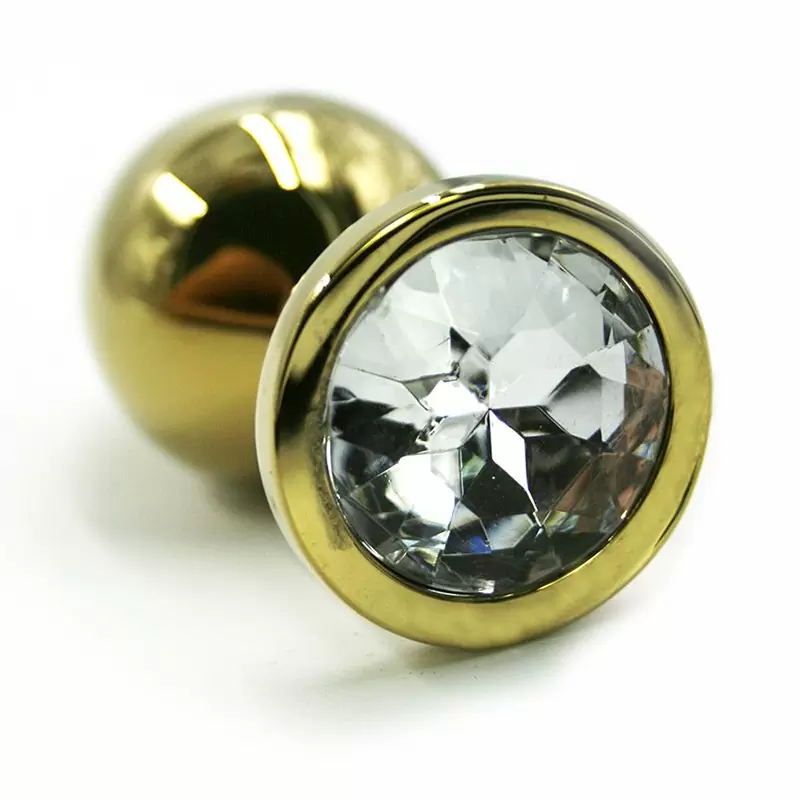Большая алюминиевая анальная пробка Kanikule Large с кристаллом – золотистый с прозрачным