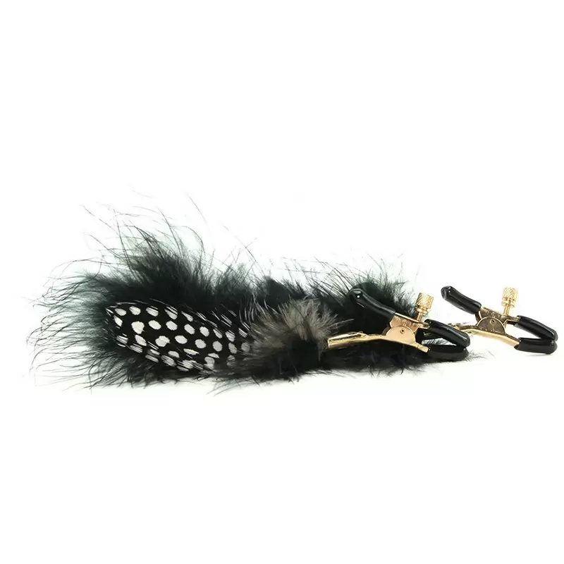 Зажимы для сосков Nipple Clamps с перьями – черные с золотом	