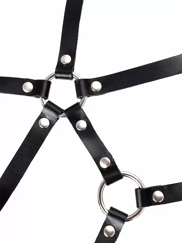 Портупея Pecado BDSM, «Соблазн» с кольцами, натуральная кожа, черная