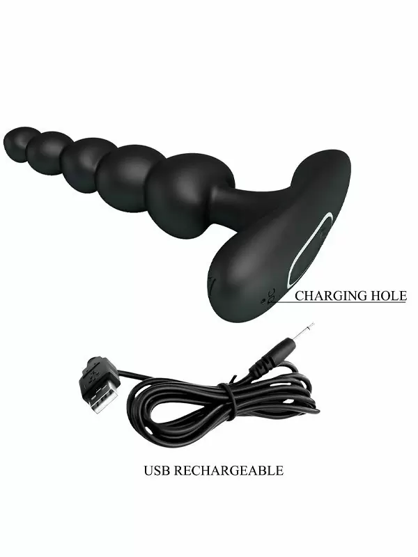 Гибкий анальный вибростимулятор Baile Corban, 5 бусин, 12 режимов, 12 см