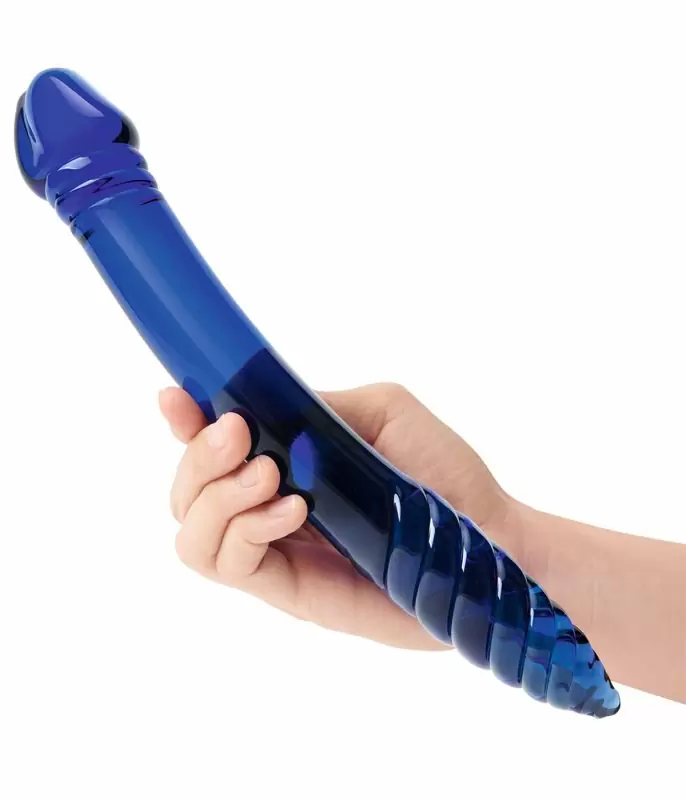 Двусторонний фаллоимитатор Glas Double-sided Glass Dildo, 28 см, рельефный, стекло