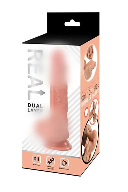 Реалистичный фаллоимитатор Real Dual Layer 20 см, силикон, телесный