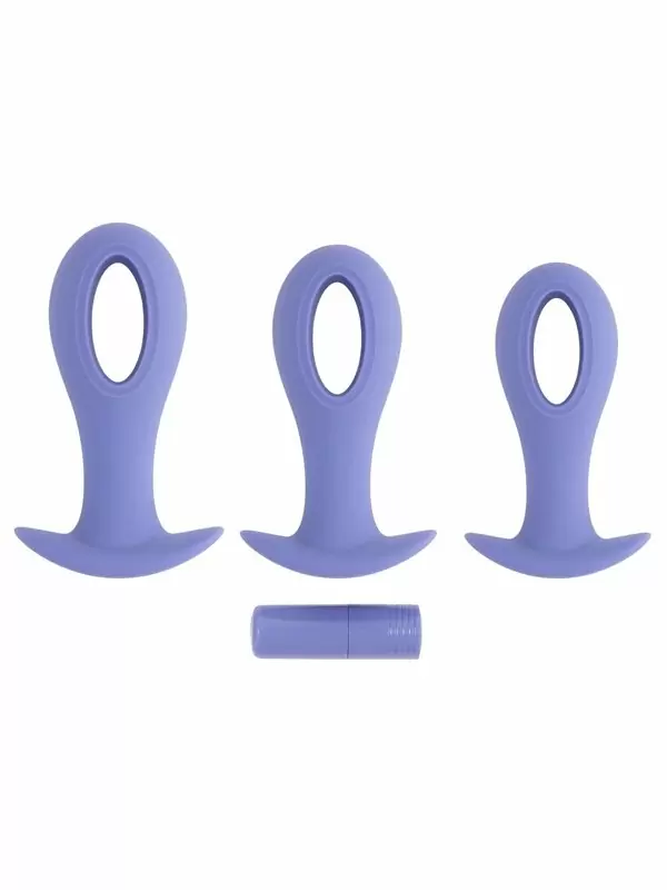 Набор анальных пробок Hole Punch Plug Set, с вибропулей, 3 размера, 10,3-11,6 см, силикон, синий