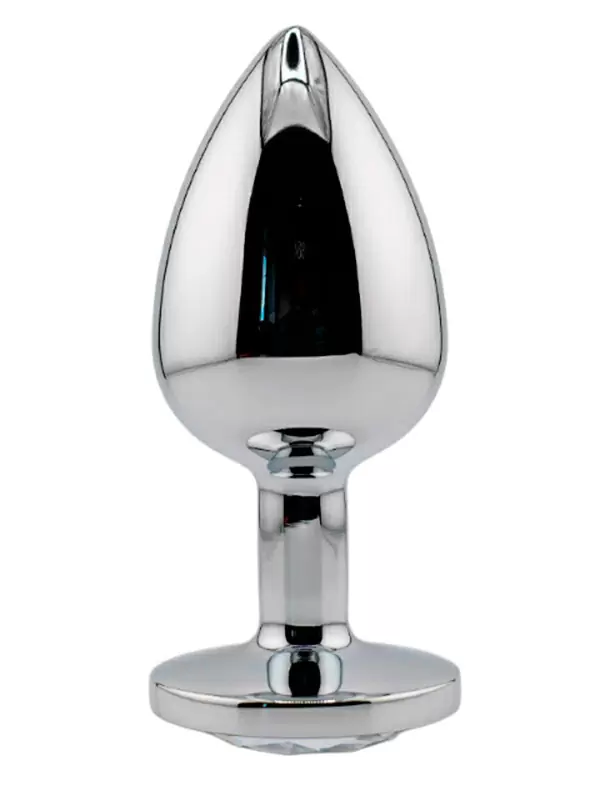 Большая алюминиевая анальная пробка Kanikule Large с кристаллом – серебристый с прозрачным
