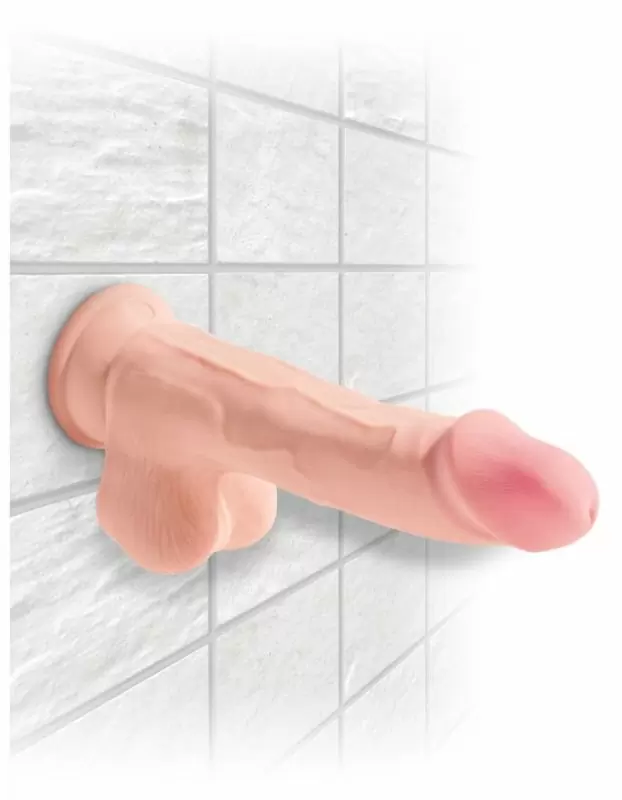 Реалистичный дилдо тройного покрытия с мошонкой и присоской King Cock Plus. 16,5 см