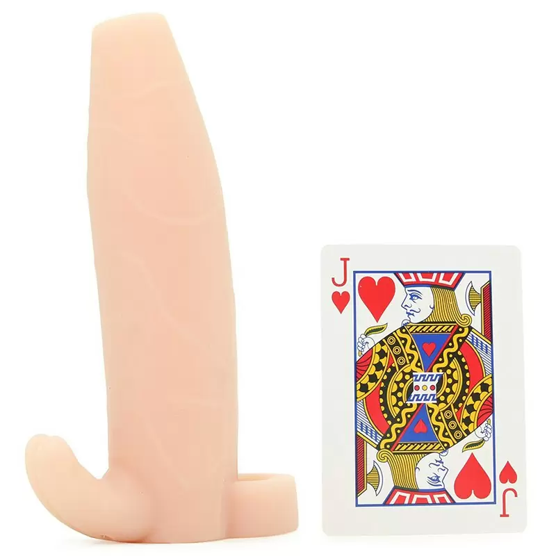 Насадка увеличитель Duo Clit Climax-Her с кольцом на мошонку, стимулятором клитора и вибрацией – телесная