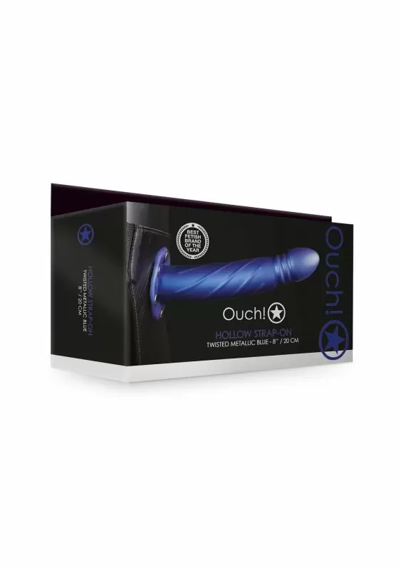 Страпон (фаллопротез) со спиралевидной фактурой без мошонки, синий - 8'' / 20 см