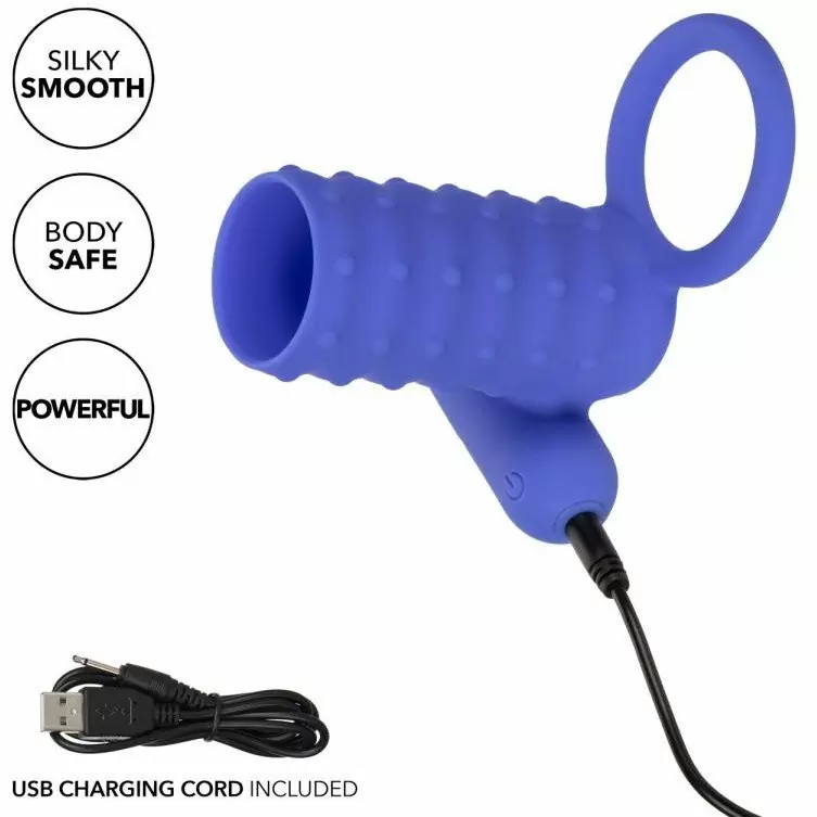 Ребристое виброкольцо-насадка Silicone Rechargeable Endless Desires Enhancer, 10,25 см, силикон, синий 