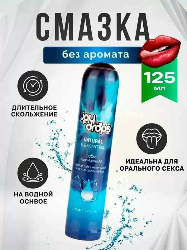 Смазка на водной основе Joydrops Natural, длительное скольжение, 125 мл