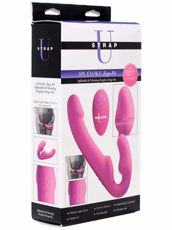 Анатомический страпон Strap U, безремневой, надувной, 24 см, розовый