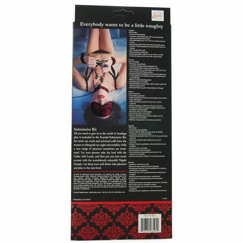 Набор для эротических игр Scandal Submissive Kit: ошейник с зажимами, наручники и маска