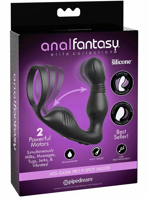 Массажер простаты Pipedream Ass-Gasm Pro P-Spot Milker, 2 мотора, 10 режимов, с эрекционным кольцом, черный