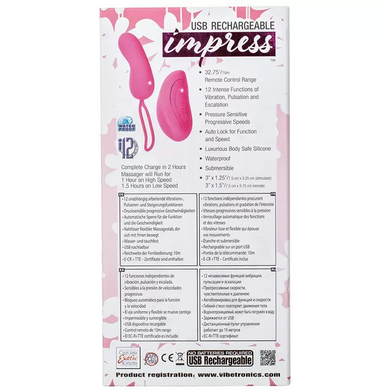 Перезаряжаемое вибро-яйцо Impress Remote Teaser на радиоуправлении – розовый