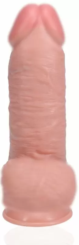 Реалистичный фаллоимитатор Shots Toys Extra Thick Straight with Balls с мошонкой, на присоске, с набухшими венами, 20,3 см х 6,6 см, ПВХ, телесный