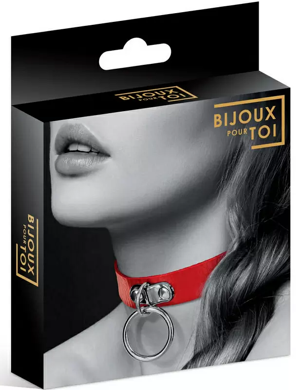 Элегантный чокер Concorde COLLIER FETISH ROUGE, с металлическим кольцом, 41 см, черный