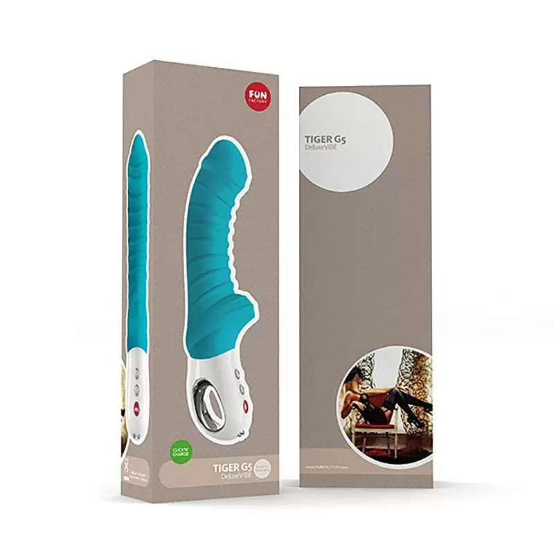 Крупный вибратор Fun Factory Tiger G5, 22,5 см, ребристый, бирюзовый