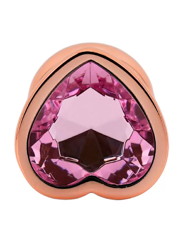 Алюминиевая анальная пробка Kanikule Pink Heart с розовым кристаллом в форме сердца, 8,4 см х 4 см, розовое золото, Large
