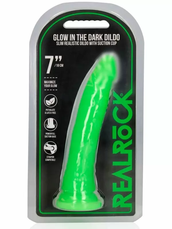Реалистичный фаллоимитатор Glow In The Dark Dildo Realrock, люминисцентный, 20 см, зелёный