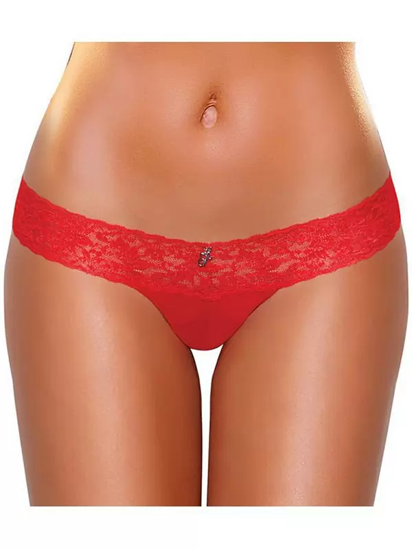 Кружевные трусики-тонг с вибрацией – красный, S/M