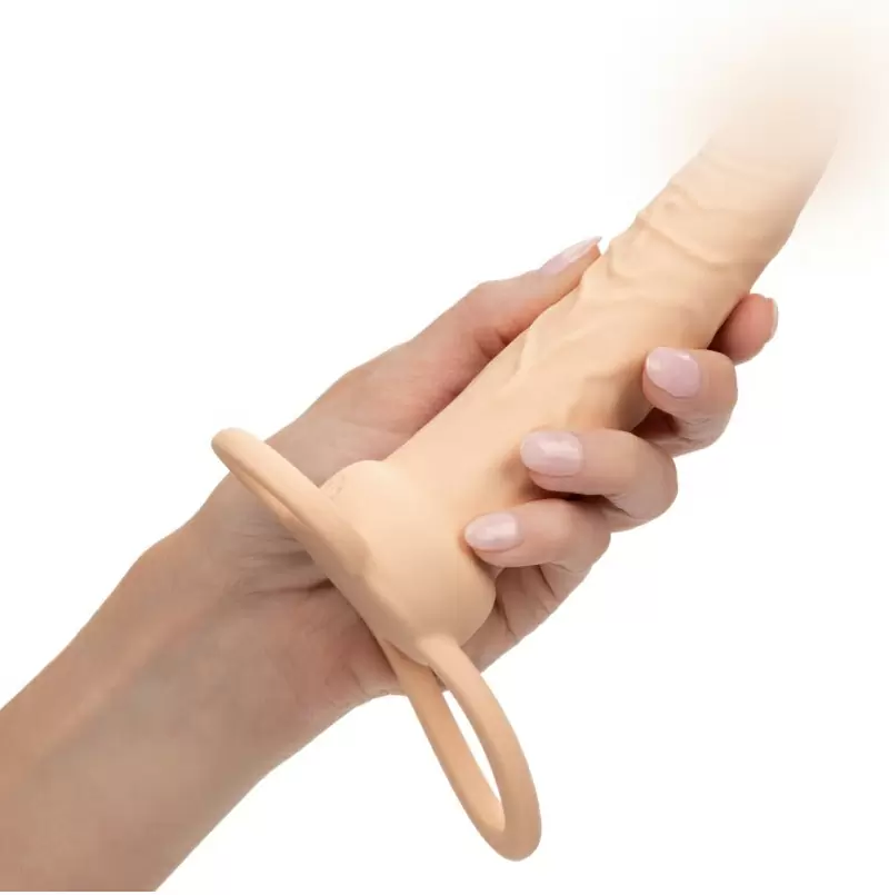 Реалистичная вибронасадка Performance Maxx Rechargeable Dual Penetrator, для двойного проникновения, 14 см, 10 режимов, светло-телесный