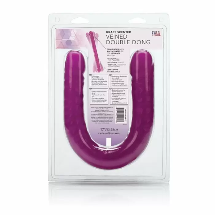 Двухсторонний фаллоимитатор Grape Veined Double Dong с ароматом винограда