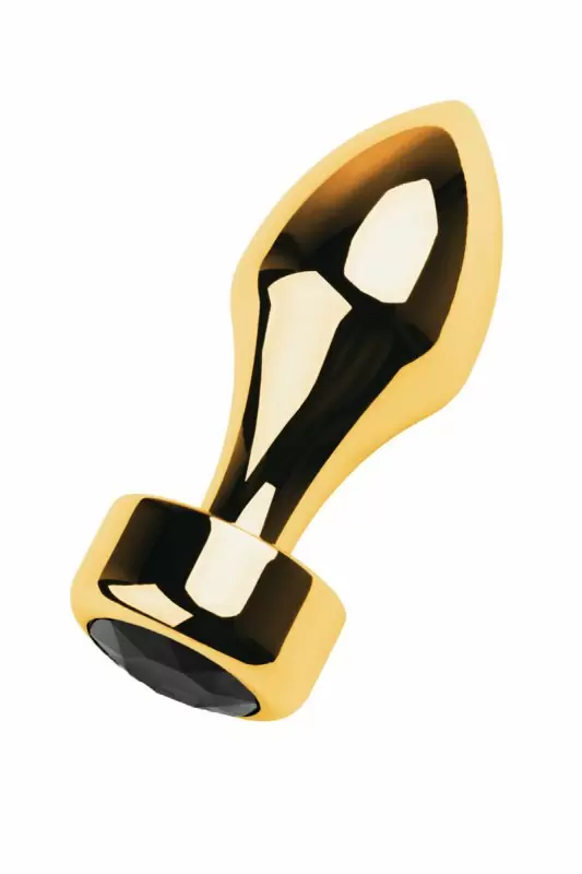 Средняя металлическая анальная втулка TOYFA Metal с кристаллом цвета турмалина - золотистый с черным