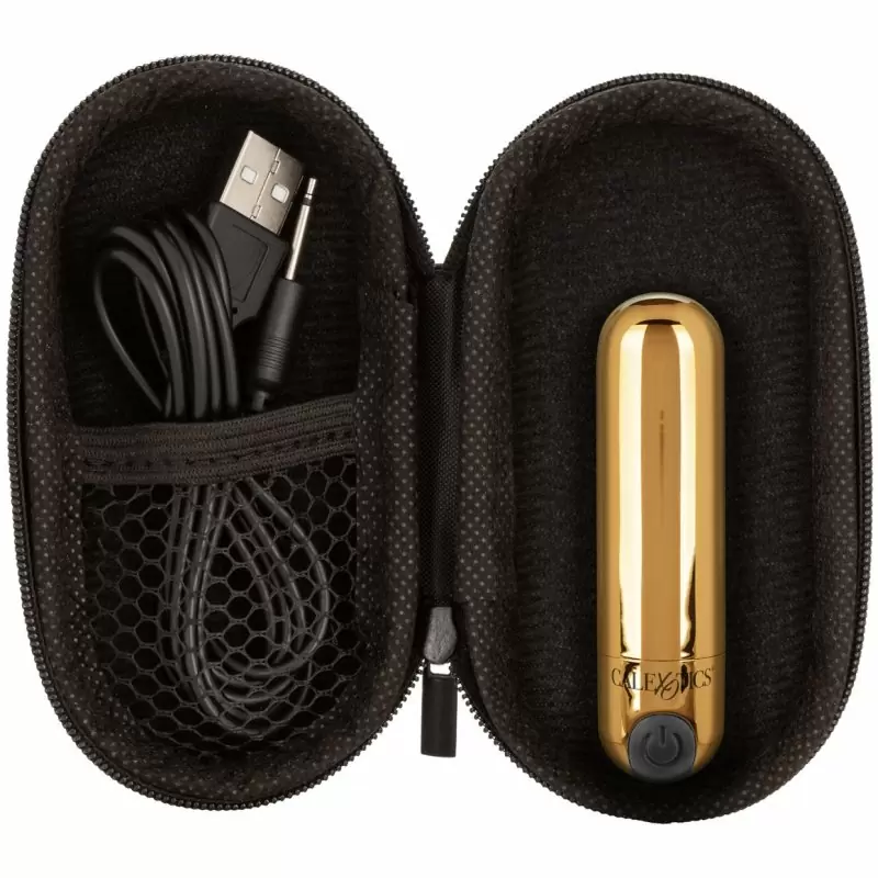 Компактная вибропуля RECHRG HIDEAWAY BULLET - GOLD, в чехле для хранения, 7,5 см, золотой