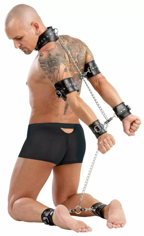 Кожаные оковы на цепочке Zado Complete Leather Bondage Set - черный