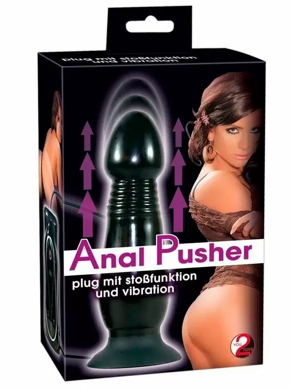 Рельефная анальная вибропробка Anal Pusher, 16 см, с проводным пультом, с функцией толчков, черный