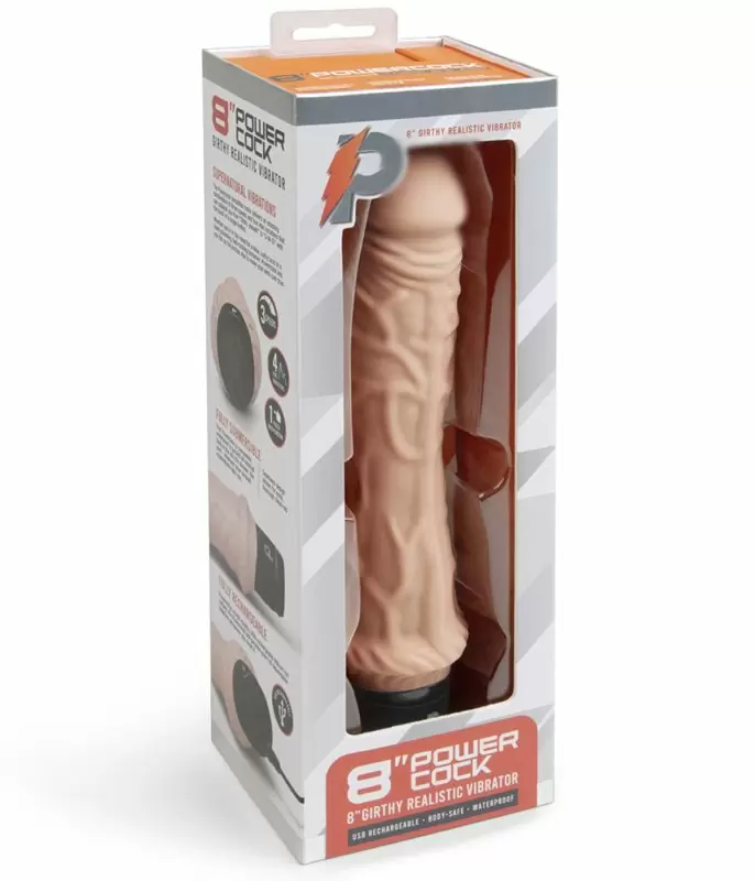 Реалистичный вибратор PowerCocks Girthy Realistic Vibrator, 24,5 см, 4 режима, силикон