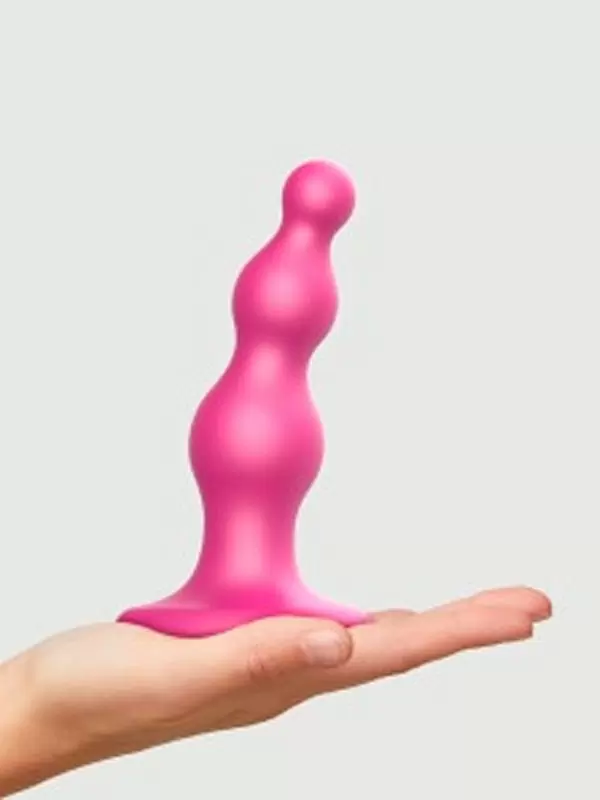 Гибкий фаллоимитатор Strap-On-Me Dildo Plug Beads Framboise, 14 см, 3 утолщения, розовый металлик