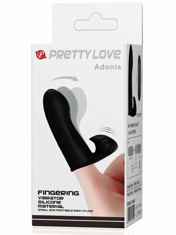 Компактная вибронасадка на палец PrettyLove Adonis, 8,2 см, силикон, черный