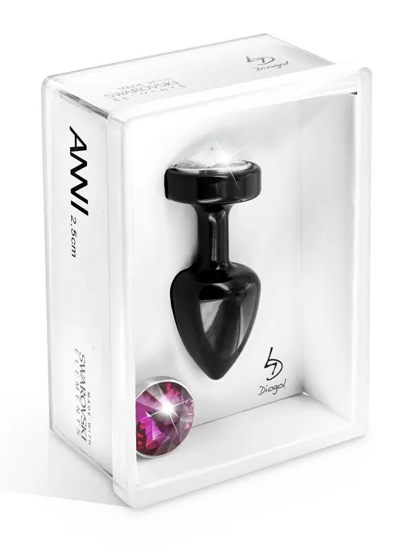 Красивая анальная пробка Anni Magnet T1 с двумя заменяемыми кристаллами на магните – черный
