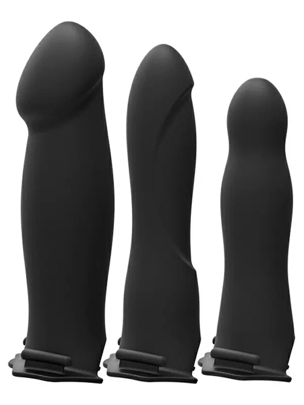Набор универсальных полых страпонов Doc Johnson Body Extensions - BE Ready, 18-20 см, 3 размера, силикон, черный