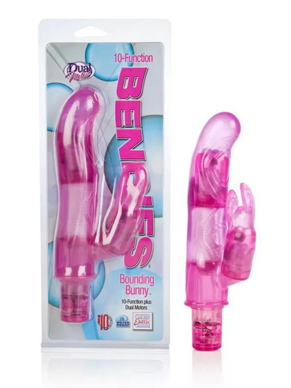Сгибаемый вибромассажер со стимулятором клитора Bendies Bounding Bunny – розовый