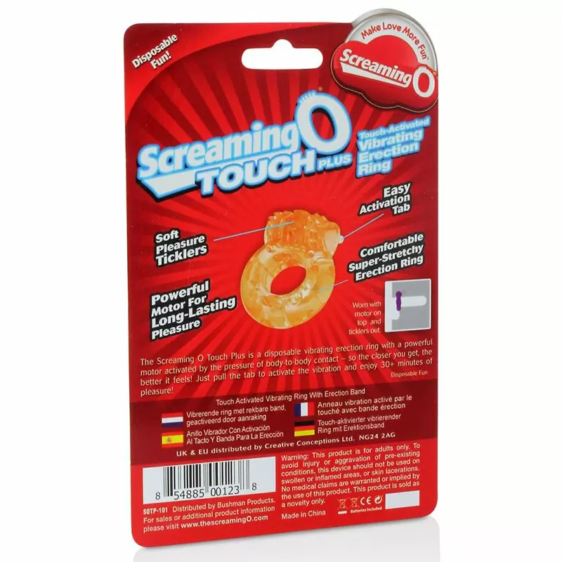 Кольцо на пенис Screaming O Touch Plus с вибрацией от прикосновения – оранжевый